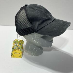 Irelia  Ponytail Velcro Back Trucker Distressed Hat